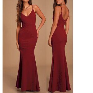 Lulu's Infinite Glory Burgundy Maxi Dress Size XXS NWOT